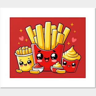 Cute French Fries with Ketchup and Mayonnaise Posters and Art